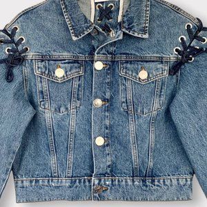 Sandro Lace Up Faded Denim Jacket Size Medium FR40